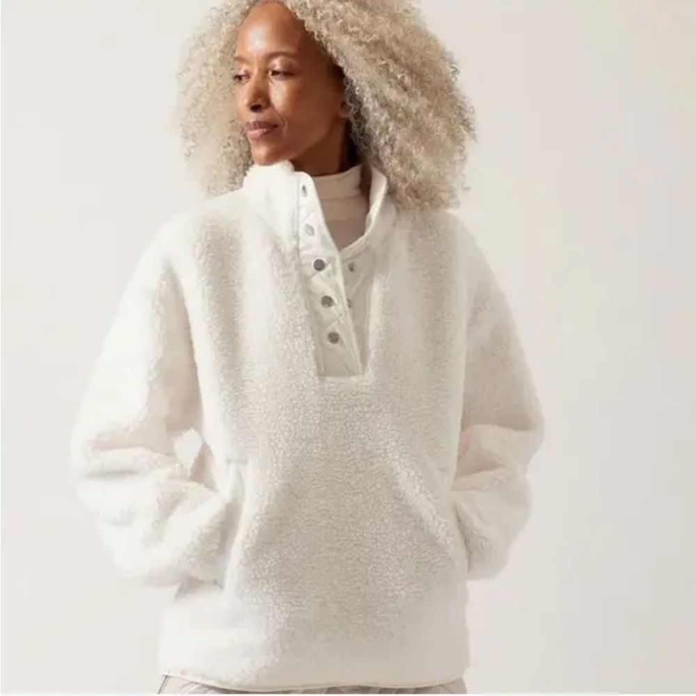 Athleta Cozy Sherpa Snap Sweatshirt // Magnolia White - Picture 1 of 6